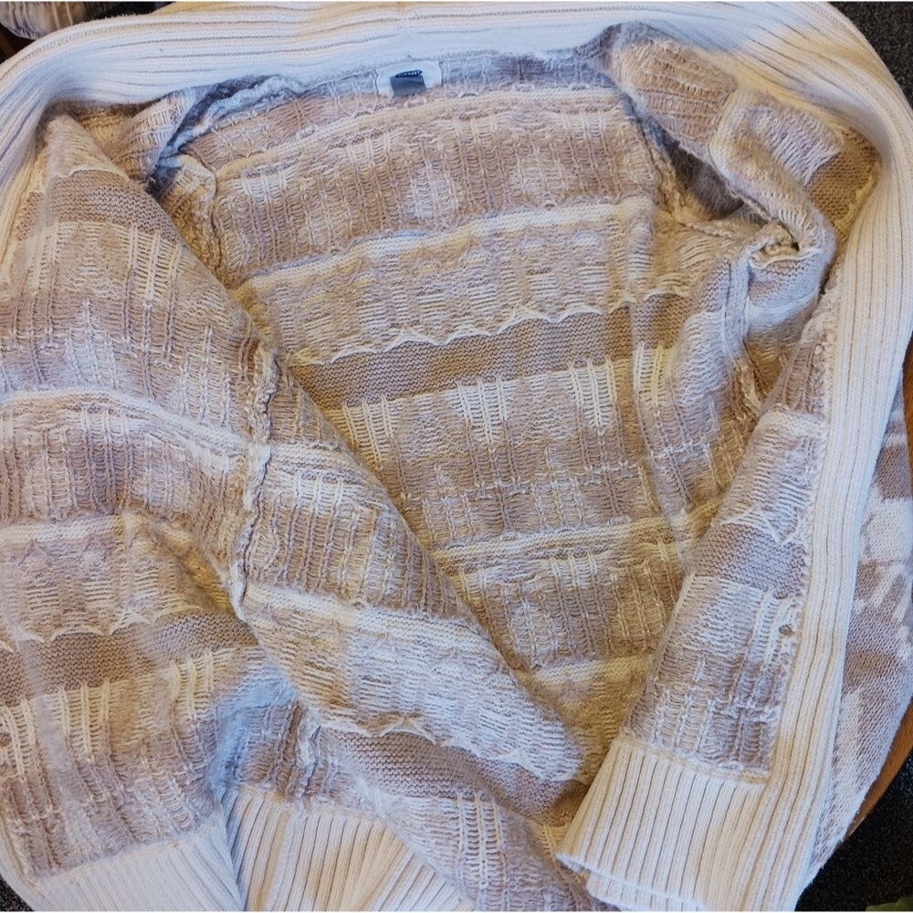 OLD NAVY Cotton Cardigan Fair Isle Sweater Long Open Shawl Collar Taupe Size S - Picture 7 of 12